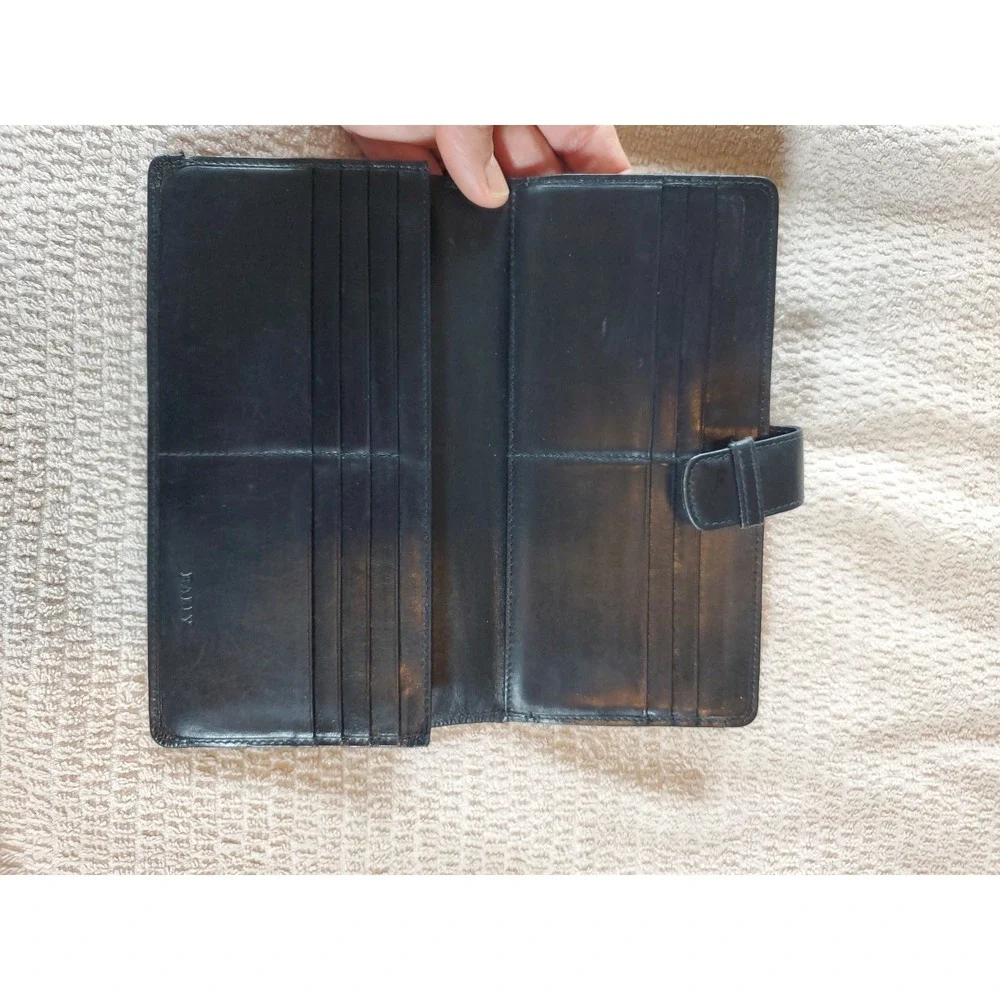 Bally Vtg Black Leather Kisslock Bifold Wallet Women Double B Logo Made In Italy
